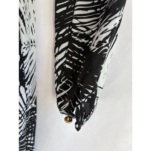 Ra Ju Palm Midi Dress Size M Black White Tropical Front Tie Abstract Classy - Picture 7 of 12